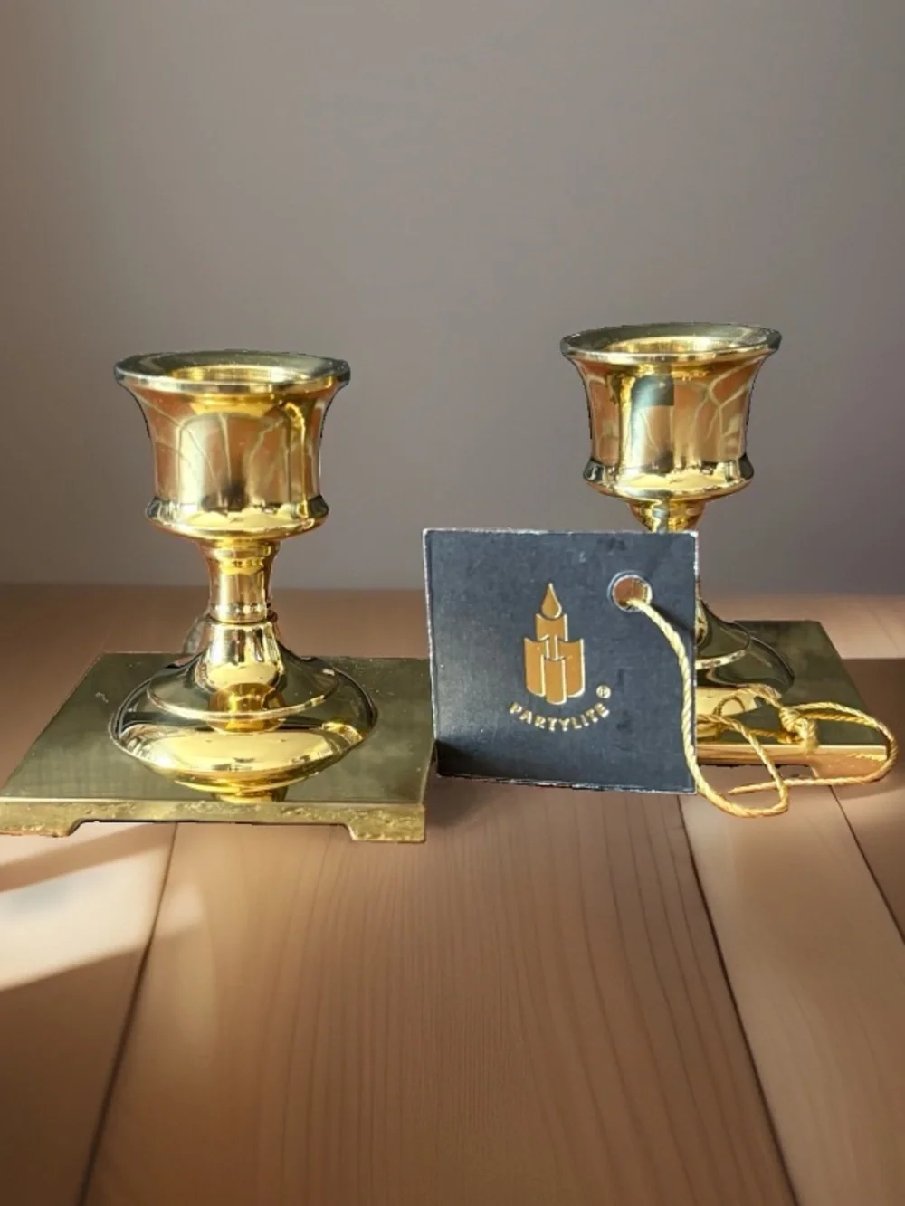 PartyLite Copley Pair Brass Candlestick Polished Gold Traditional Small P0225